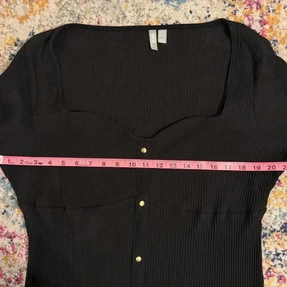 ASOS Black Maxi Dress With Square/Sweetheart  Neckline & Slits Women’s Size 16 - Picture 11 of 12